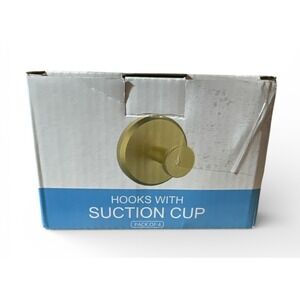 HOME SO Suction Cup Hooks x 4 for Shower, Bathroom, Kitchen, Brushed Gold NIOB